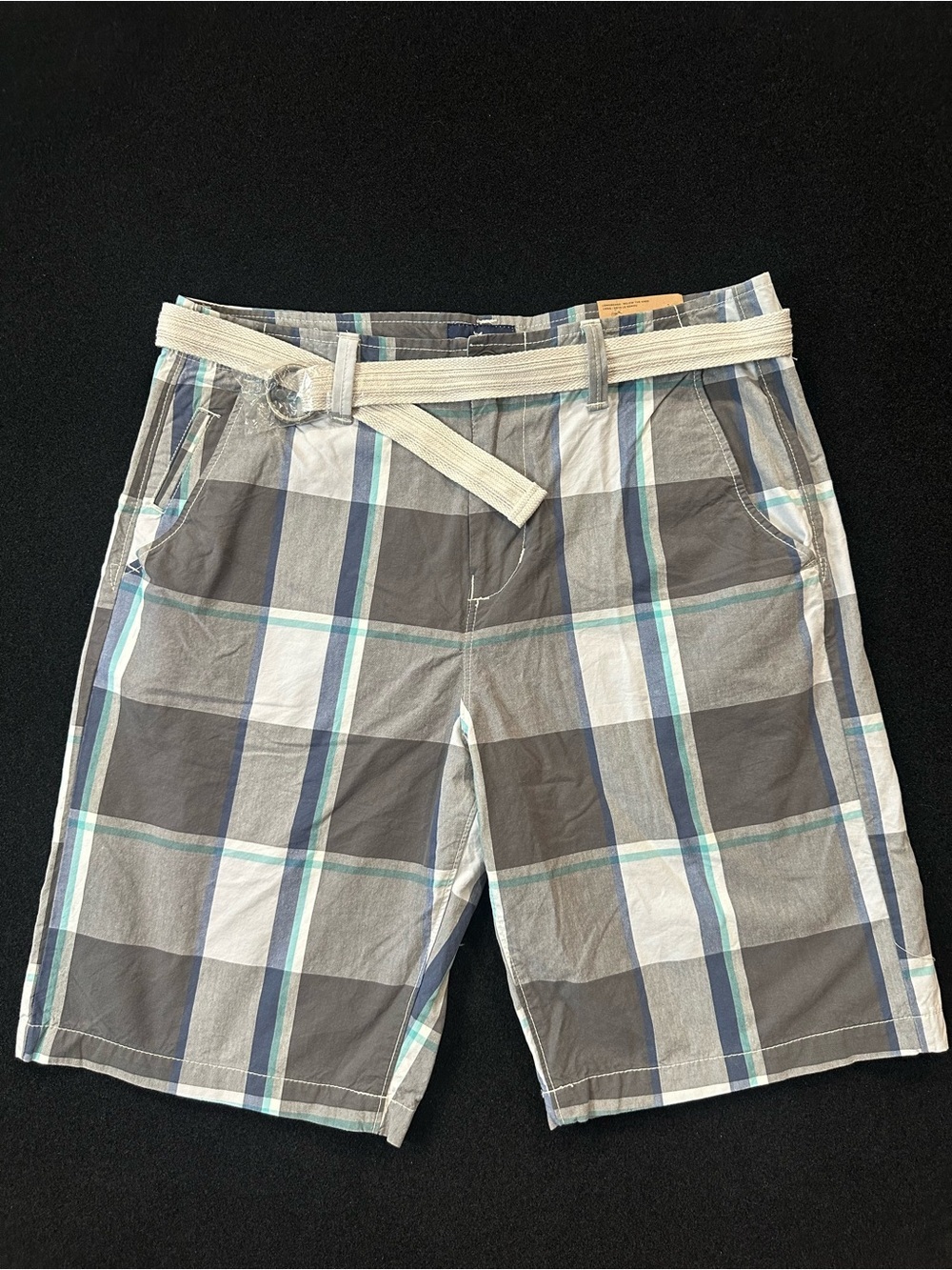 American Eagle Outfitters Gray Plaid Cotton Shorts with Light Belt